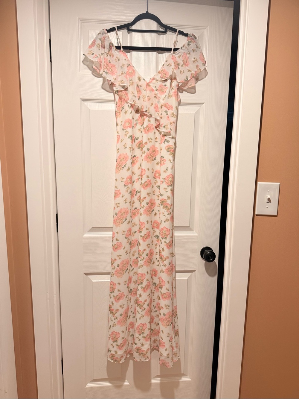 LPA XS White Maxi Dress with Pink Floral Print
